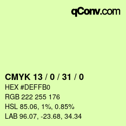 カラーコード: CMYK 13 / 0 / 31 / 0 | qconv.com