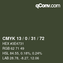 Color code: CMYK 13 / 0 / 31 / 72 | qconv.com