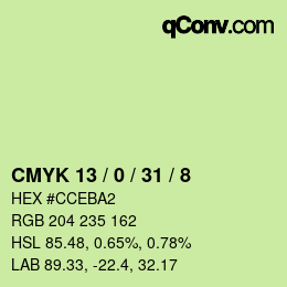 カラーコード: CMYK 13 / 0 / 31 / 8 | qconv.com
