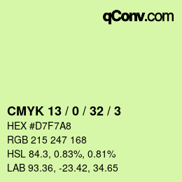 カラーコード: CMYK 13 / 0 / 32 / 3 | qconv.com