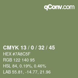 カラーコード: CMYK 13 / 0 / 32 / 45 | qconv.com