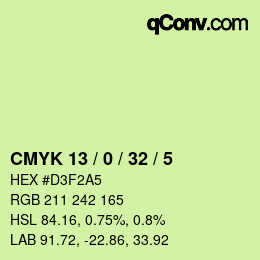 カラーコード: CMYK 13 / 0 / 32 / 5 | qconv.com