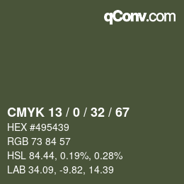 Color code: CMYK 13 / 0 / 32 / 67 | qconv.com