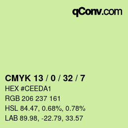 Farbcode: CMYK 13 / 0 / 32 / 7 | qconv.com