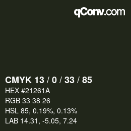 Color code: CMYK 13 / 0 / 33 / 85 | qconv.com