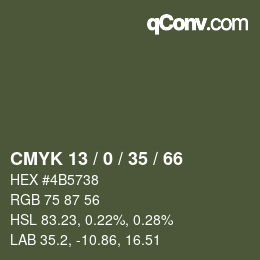 カラーコード: CMYK 13 / 0 / 35 / 66 | qconv.com