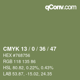 Color code: CMYK 13 / 0 / 36 / 47 | qconv.com