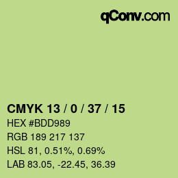 カラーコード: CMYK 13 / 0 / 37 / 15 | qconv.com