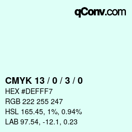 カラーコード: CMYK 13 / 0 / 3 / 0 | qconv.com