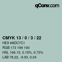 カラーコード: CMYK 13 / 0 / 3 / 22 | qconv.com
