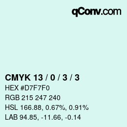 カラーコード: CMYK 13 / 0 / 3 / 3 | qconv.com