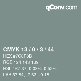 カラーコード: CMYK 13 / 0 / 3 / 44 | qconv.com