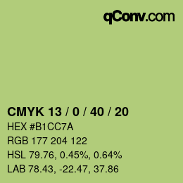 カラーコード: CMYK 13 / 0 / 40 / 20 | qconv.com