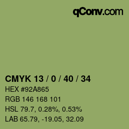 Color code: CMYK 13 / 0 / 40 / 34 | qconv.com