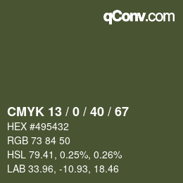 Color code: CMYK 13 / 0 / 40 / 67 | qconv.com