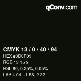 Farbcode: CMYK 13 / 0 / 40 / 94 | qconv.com