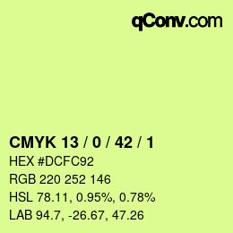 カラーコード: CMYK 13 / 0 / 42 / 1 | qconv.com