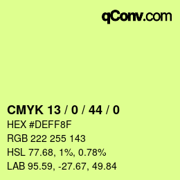 カラーコード: CMYK 13 / 0 / 44 / 0 | qconv.com