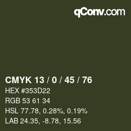 Farbcode: CMYK 13 / 0 / 45 / 76 | qconv.com