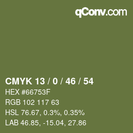 カラーコード: CMYK 13 / 0 / 46 / 54 | qconv.com