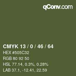 Farbcode: CMYK 13 / 0 / 46 / 64 | qconv.com