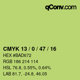 Color code: CMYK 13 / 0 / 47 / 16 | qconv.com