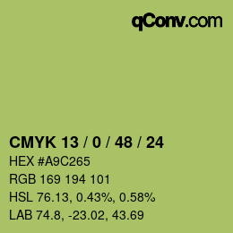 Color code: CMYK 13 / 0 / 48 / 24 | qconv.com
