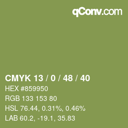 Color code: CMYK 13 / 0 / 48 / 40 | qconv.com