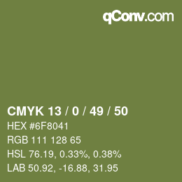 Farbcode: CMYK 13 / 0 / 49 / 50 | qconv.com