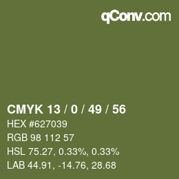 カラーコード: CMYK 13 / 0 / 49 / 56 | qconv.com