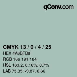 Color code: CMYK 13 / 0 / 4 / 25 | qconv.com