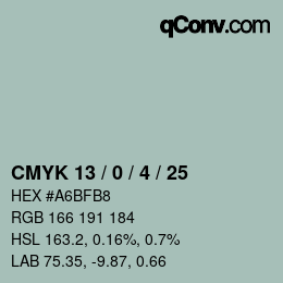 カラーコード: CMYK 13 / 0 / 4 / 25 | qconv.com