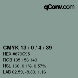 Color code: CMYK 13 / 0 / 4 / 39 | qconv.com