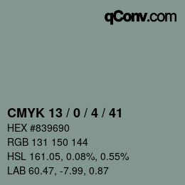カラーコード: CMYK 13 / 0 / 4 / 41 | qconv.com