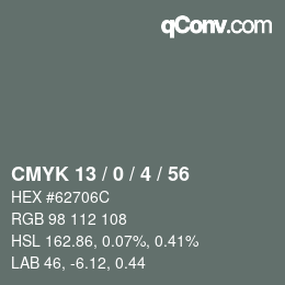 Color code: CMYK 13 / 0 / 4 / 56 | qconv.com