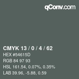 カラーコード: CMYK 13 / 0 / 4 / 62 | qconv.com