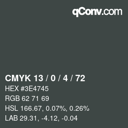 Color code: CMYK 13 / 0 / 4 / 72 | qconv.com