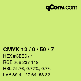 カラーコード: CMYK 13 / 0 / 50 / 7 | qconv.com