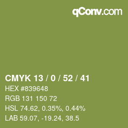 Farbcode: CMYK 13 / 0 / 52 / 41 | qconv.com