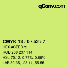Color code: CMYK 13 / 0 / 52 / 7 | qconv.com