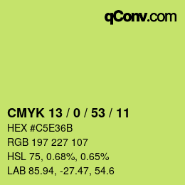 Farbcode: CMYK 13 / 0 / 53 / 11 | qconv.com
