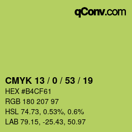 Color code: CMYK 13 / 0 / 53 / 19 | qconv.com