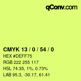 Color code: CMYK 13 / 0 / 54 / 0 | qconv.com