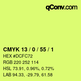カラーコード: CMYK 13 / 0 / 55 / 1 | qconv.com