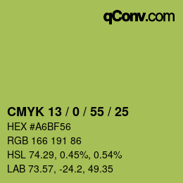 Color code: CMYK 13 / 0 / 55 / 25 | qconv.com