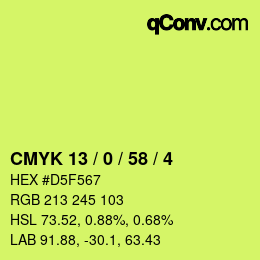 Color code: CMYK 13 / 0 / 58 / 4 | qconv.com