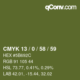 Color code: CMYK 13 / 0 / 58 / 59 | qconv.com
