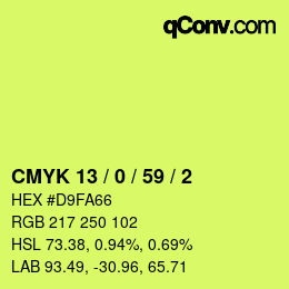 カラーコード: CMYK 13 / 0 / 59 / 2 | qconv.com
