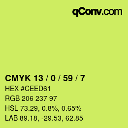 Color code: CMYK 13 / 0 / 59 / 7 | qconv.com