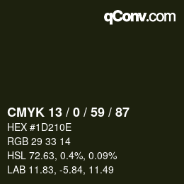 Color code: CMYK 13 / 0 / 59 / 87 | qconv.com